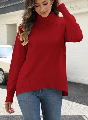 Image of ANFTFH Womens Turtleneck Sweater 2025 Ribbed Knit Top Pullover Sweaters
