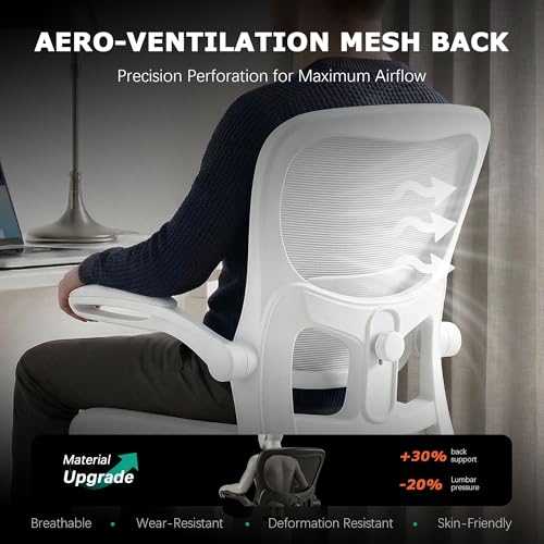 Image of AreShark Office Chair Ergonomic Desk Chairs with Adjustable Lumbar Support, High Back Breathable Mesh Chair with Wheels& Flip-up Armrests,Rolling Swivel Comfy Task Computer Chair for Home Work Gaming