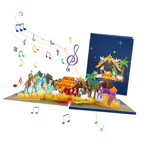 音楽とライト付きのポップアップクリスマスカード折りたたみ式の挨拶封筒付き手作りのギフトはがき