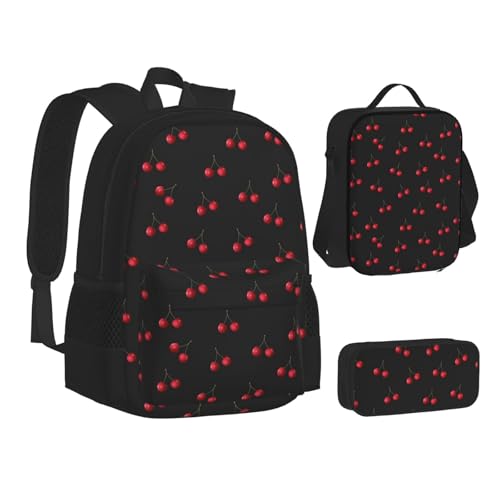 Cherry Black Backpack 3PCS Backpack Set 17 IN Computer backpack Laptop Backpack2