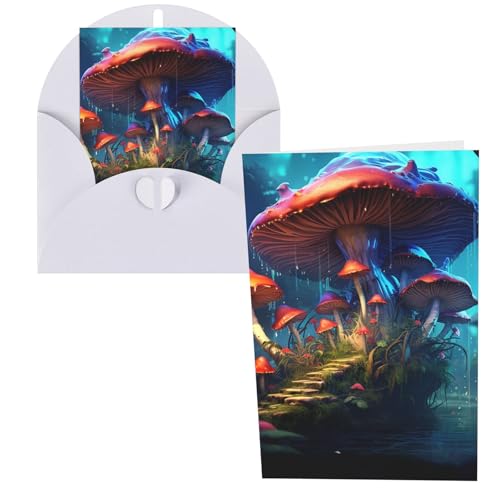 QMNSEHF ミステリアスマッシュルームグリーティングカード 封筒付き Thank YouCard Happy Birthdayカード 女性用 男性用 クリスマス ハロウィン 結婚式 ブランク ノートカード あらゆる機会 グリーティングカード 4x6