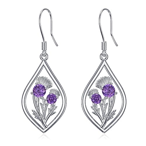 Scottish Thistle/Sunflower/Violet/Daffodil/Orchid Earrings Sterling Silver Flower Dangle Dangling Drop Boho Earrings Jewelry Gifts for Women