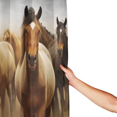 Rideau de douche motif chevaux 182x182 cm étanche lavable avec crochets
