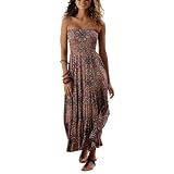 LASCANA Women's Smocked Convertible Maxi Dress Brown Multi 12