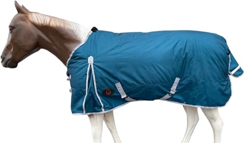 1680Denier Ballistic Nylon HEAVYDUTY Horse Winter Blanket 300GSM (Waterproof/Breathable/Snow & Wind Proof Horse Turnout Blanket) (74, Teal-Grey-Trim)