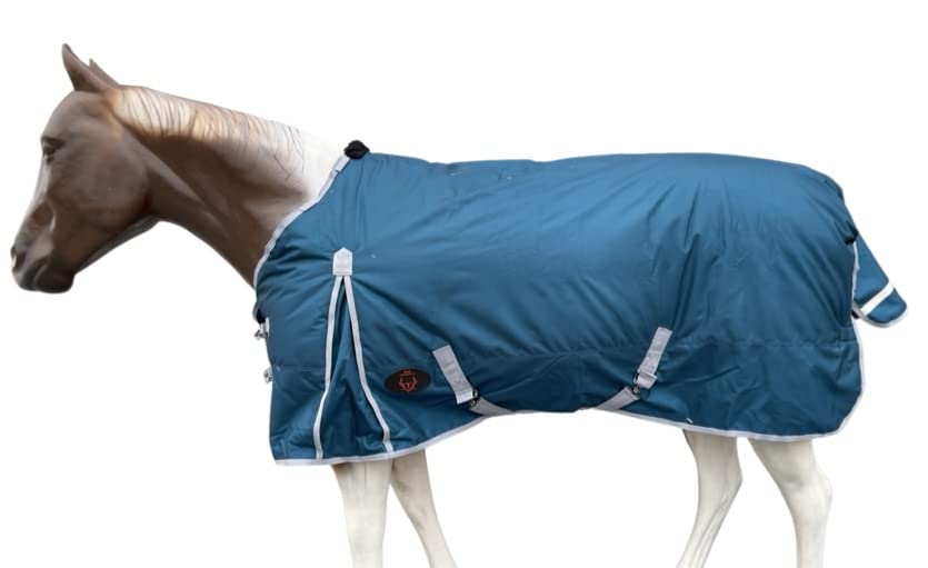 1680Denier Ballistic Nylon HEAVYDUTY Horse Winter Blanket 300GSM (Waterproof/Breathable/Snow & Wind Proof Horse Turnout Blanket) (76, Teal-Grey-Trim)