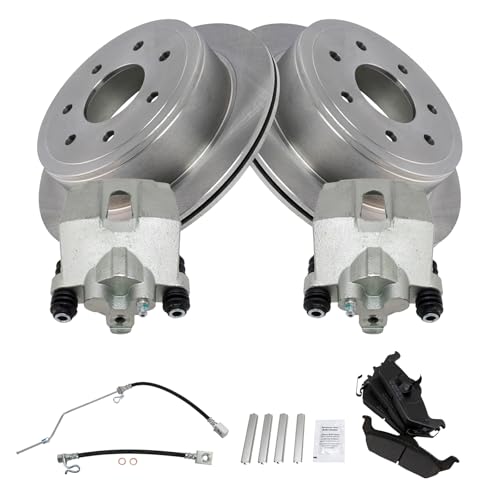 Image of TRQ Rear Brake Pad and Rotor Set Semi Metallic Rotors Calipers Compatible with 2004-2008 Ford F-150
