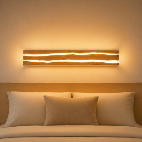 ZMH LED Wandleuchte innen Holz 50CM Wandlampe Schlafzimmer 8W Warmweiß