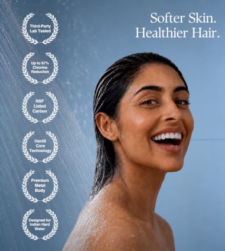 Image of All-Metal Shower Filter & Hard Water Softener for Bathroom | HardX Core Filtration Helps Reduce Hair Fall & Protect Skin | For Borewell, Municipal & Geyser Water (Universal Fit)