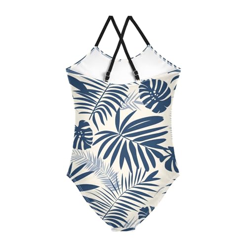 KLL Blue and White Girls 1 Piece Bathing Suit Summer Swimwear Adjustable Shoulder Strap Quick-Dry2