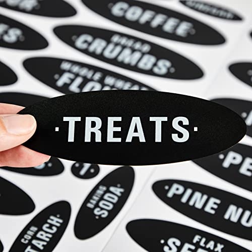 Talented Kitchen 158 Pieces Chalkboard Pantry Labels for Food Containers, Preprinted White All Caps on Black Stickers for Jars, Kitchen Canisters (Water Resistant)