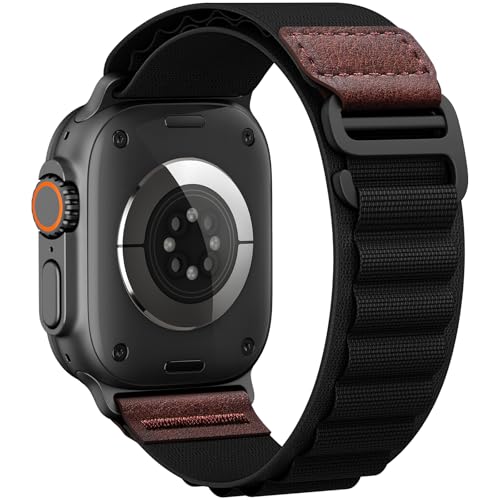 Alpine Loop with Leather Design for Apple Watch Ultra 3/2/1 Bands 49mm 46mm 45mm 44mm 42mm 41mm 40mm 38mm Men Women, Soft Stretchy Nylon Sport Band for iWatch Series 11 10 9 8 7 6 5 4 3 2 1, SE 3 2 1 - image 1