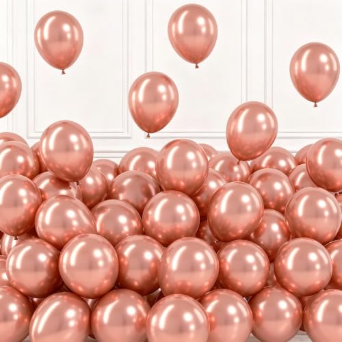 Image of Togvu Rose Gold Balloons, 50Pack 5 Inch Small Mini Chrome Rose Gold Latex Party Balloons for Birthday Bridal Baby Shower Wedding Graduation Party Decorations Supplies