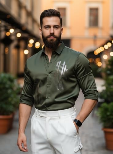 Image of IndoPrimo Men's Stylish Satin Shirt for Party and Casual Wear - Exclusive Designer Full Sleeve Shirt for Men - Pilar