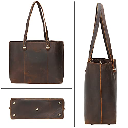 Image of TIDING Full Grain Leather Tote Bag for Women Vintage Work Totes Shoulder Bag Ladies Business Travel Purses Handbags