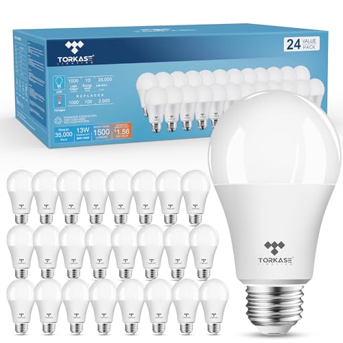 Torkase Light Bulbs, 13-Watt (100 Watt Equivalent), Standard A19 LED Bulbs, Non-Dimmable, E26 2700K Soft White,Energy Efficient Frosted LED Light Bulbs,Flicker Free,UL Listed-24-Pack