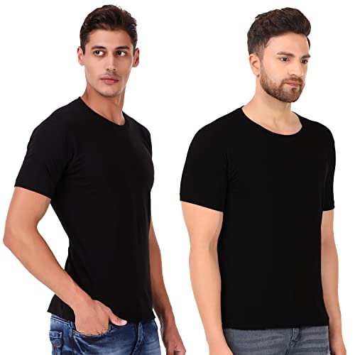 Image of Men's Plain Tshirt | Any Time Wear | Black & White Tshirt | Regular fit Half Slevees Round Neck Pure Cotton Black and Black Combo Pack of 2Tshirt XL