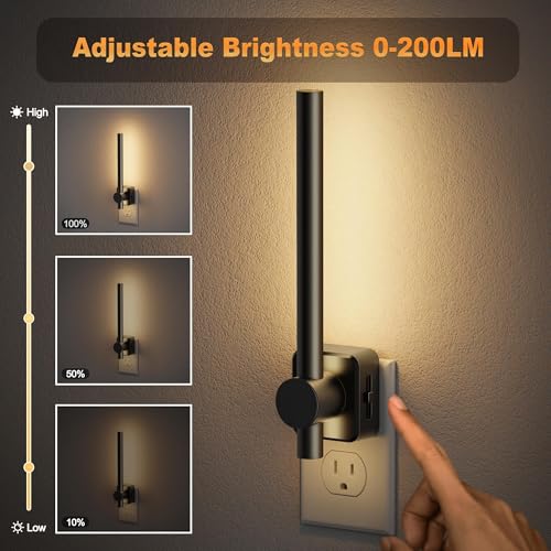 Image of JandCase Night Lights Plug into Wall,0-200LM Dimmable LED Nightlights, Soft White 3000K Vanity Night Light with Auto Light Sensor for Bathroom Dressing Room, 1 Pack