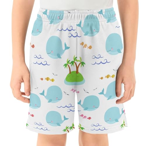 Blue Whales Athletic Shorts with Zipper Pockets, Youth Boys Athletic Running Shorts for Summer2