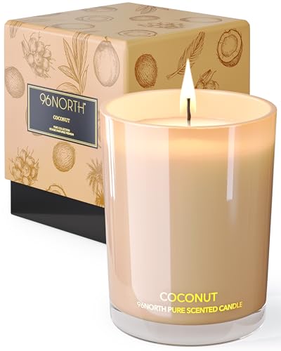 Image of 96NORTH | Pure Coconut Candle | 100% Natural Soy Wax | One Wick Jar Candle | Natural Fragrance Technology | Non Toxic | Up to 35 Hours Burning Time | Aromatherapy Gift for Men and Women