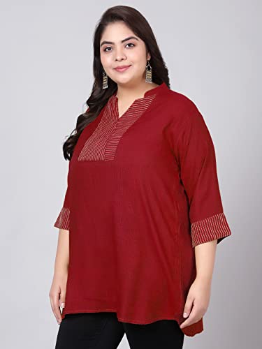 Image of Indietoga Women's Plus Size Embroidered Cotton Linen Tunic Tops (2XL to 10XL)