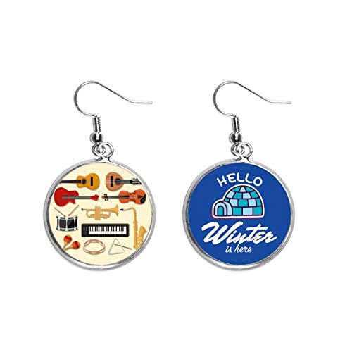 Pendientes de guitarra y piano con gota de cristal estilo invierno musical