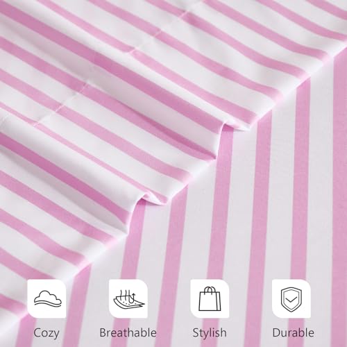 Image of MCO 4Pieces Striped Sheets Set, Breathable Full Sheet Set with 16 inch Deep Pocket,Modern & Luxury, Brushed Microfiber Bedding Set(Full, Pink Simple)