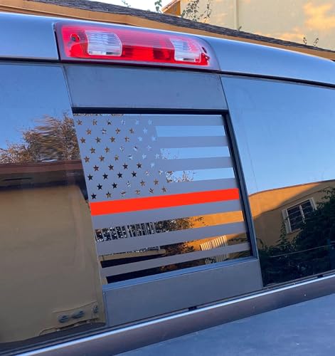 Image of Xinghe for Chevy Colorado GMC Canyon 2015-2026 Rear Middle Window American Flag Decal, Matte Black Red Line USA Flag Vinyl Sticker for Truck Back Sliding Glass