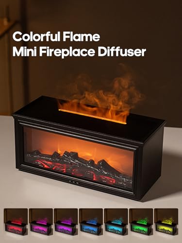 Image of Docoss Charcoal Aroma Diffuser for Home Electric with 7 Colors, Aromatherapy Essential Oil Fragrance Diffuser & Fireplace Flame Diffuser with Remote for Home, Bedroom (Black)