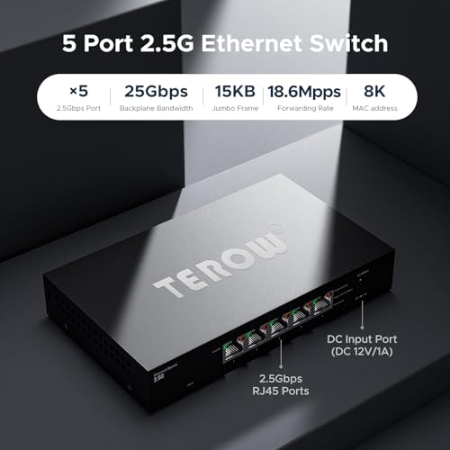 Image of Network Ethernet Switch,Gigabit Portable, Plug&Play,Fanless Housing,Black, for Home /Office,5*2.5G Port Stability