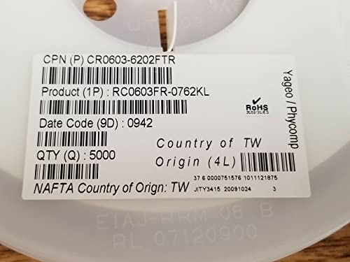 5K Reel - RC0603FR-0762KL, Yageo, Thick Film Resistors, US Stock*