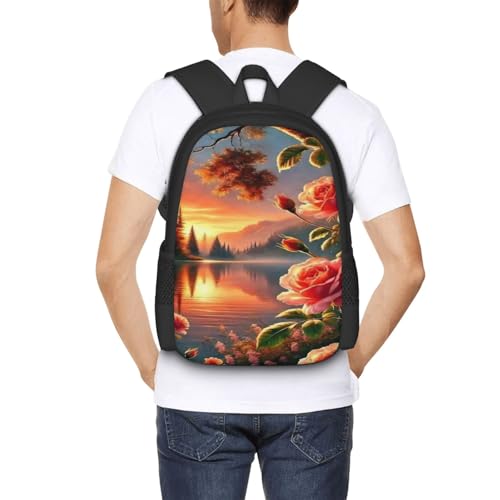 Backpack for Women & Men Flower forest Sunset Adjustable Back Pack Lightweight Casual Daypack Laptop Rucksack Waterproof Carry On Shoulder Bag for Travel Work Camping Outdoor Hiking2