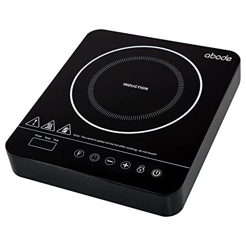 Abode AINDH1001 Portable Single Induction Hob, Induction Cooker, Digital Touch Control 2kW - Plug In & Go, 10 Power & Temperature Levels, 3 Hour Timer, Child Safety Lock, Black (Single Hob) Cover