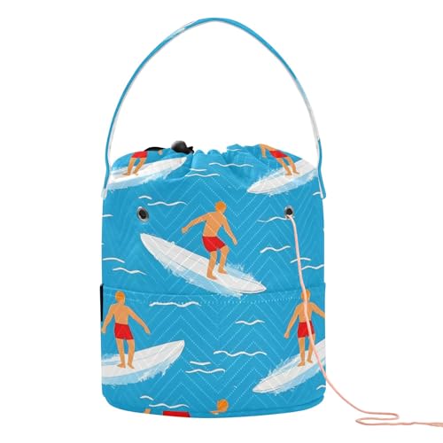 Yarn Storage Bag Small Crochet Bag Knitting Bag Organizer Surfer Blue Yarn Bags for Crocheting Basket