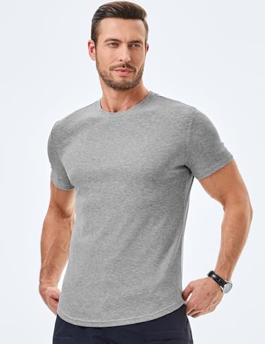 Image of JMIERR Mens Short Sleeve T Shirt Summer Muscle Slim Fitted Crewneck Longline Tees Shirts for Gym Workout