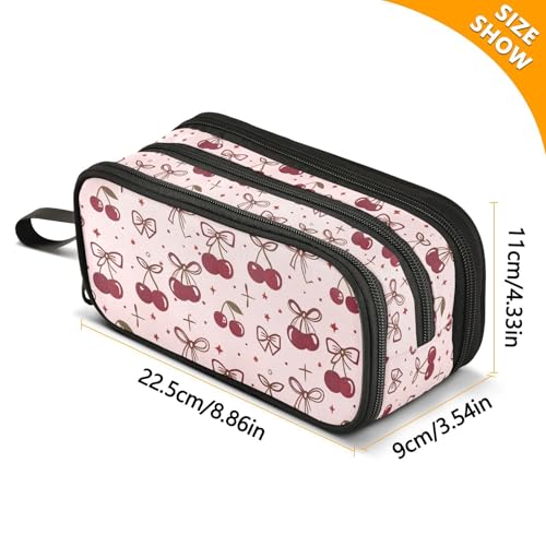 Image of ALAZA Pink Bow Cherry Polka Dots Pencil Case Large Capacity Pencil Pouch with 3 Compartments Stationery Case Pen Bag for Boys Girls Kids Adults School Office