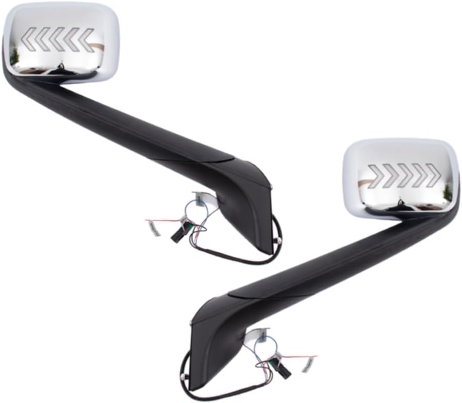 Fit for Truck Freightliner Cascadia 2018+ Chrome Hood Mirror Assembly with LED light Five Arrows Driver and Passenger side One Pair