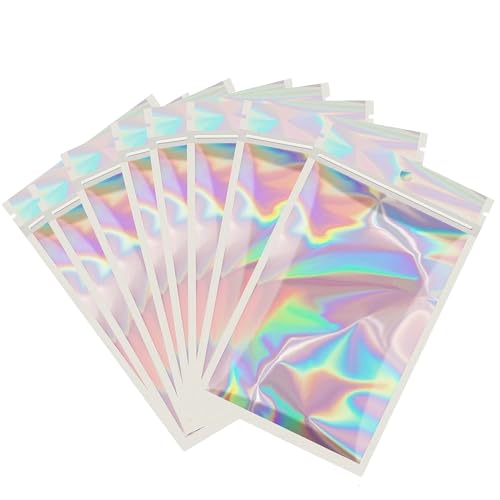 100 Stück Holographisch Mylar Beutel 14x20cm, Wiederverschließbar, Geruchsdicht, Druck Siegel Ziplock Baggys für Mittelgroße Folie