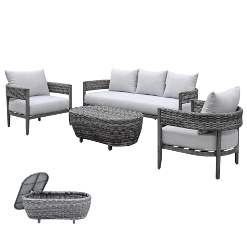 Calma Lux ® Tasman Sofagruppe aus Aluminium und Spezialrattan in Handgebürsteter Ausführung inkl. Kissen, der Moderne Hingucker in Ihrem Garten (Sofagruppe für 5 Pers.)