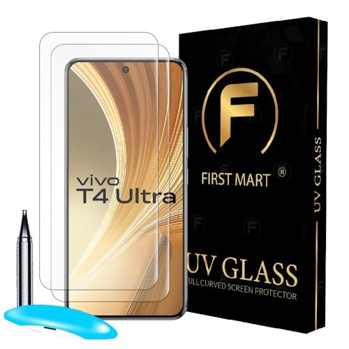 Image of FIRST MART Military Grade UV Tempered Glass For Vivo T4 Ultra 5G (6.67 Inch) With Edge To Edge Full Screen Coverage & Easy UV Installation Kit | Crystal Clear, Pack of 2