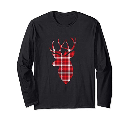 Christmas Buffalo Plaid Reindeer Shirt - Christmas Plaid Tee Manga Larga