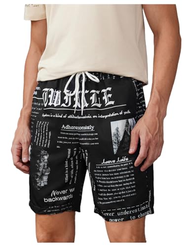 GORGLITTER Men's Graphic Print Drawstring Waist Straight Workout Gym Track Shorts