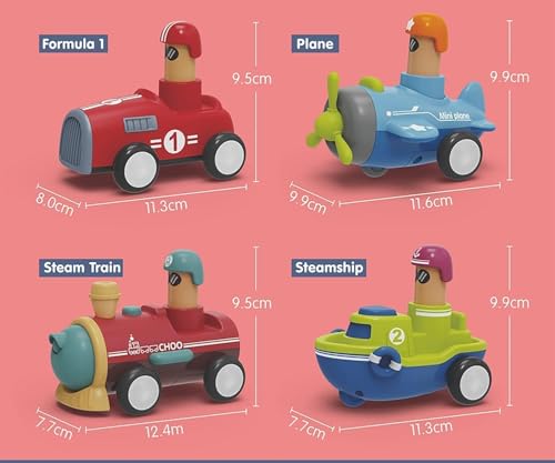 Image of SPITEN Pack of 4 Toy Cars Push and Go Play Set Friction Powered Car Pull Back Vehicles Transport Press and Go Gifts for Babies Toddlers Kids Boys Girls