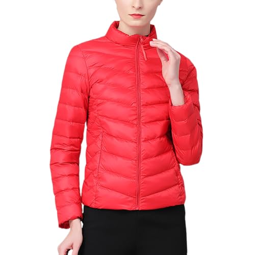 Discounter Chaqueta de plumas para mujer, gruesa y cálida, chaqueta de invierno monocolor, chaqueta acolchada con bolsillos, cremallera cuello alto, chaqueta acolchada, ligera, fina, chaqueta
