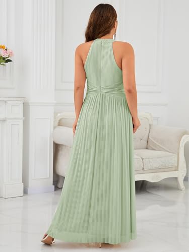Image of Ever-Pretty Plus Women's Floor Length A-Line Halter Sleeveless Pleated Glitter Plus Size Formal Dress Evening Gown