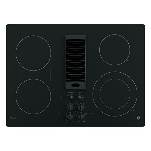 GE PP9830DJBB Profile Series Electric Cooktop with 4 Burners and 3-Speed Downdraft Exhaust System, 30", Black