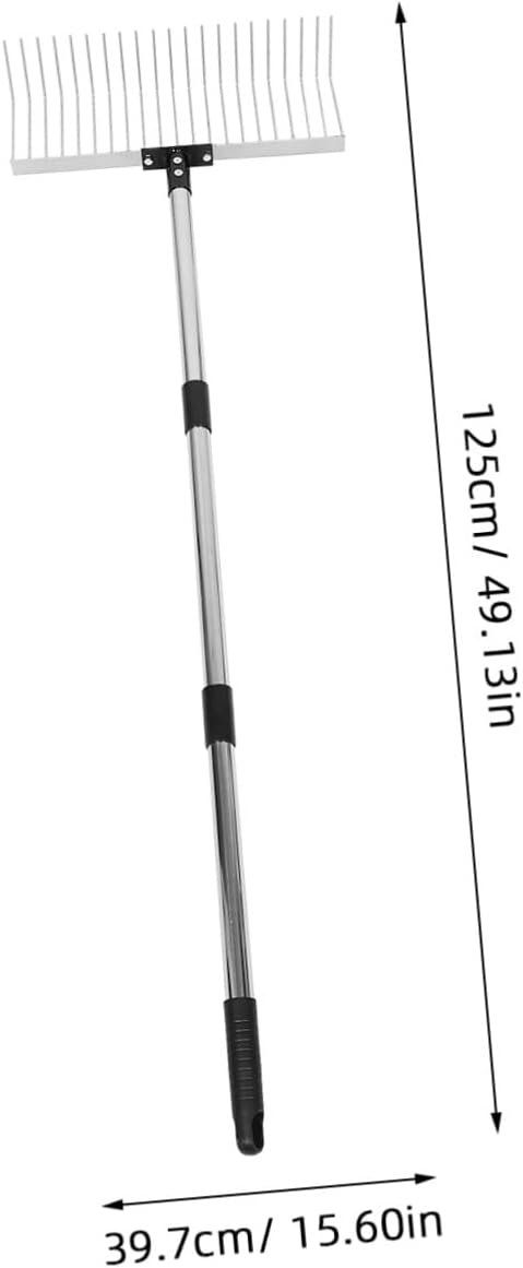 Yardwe Adjustable Steel Garden Rake Telescopic Lawn Thatcher for Soil Loosening Leaf Collection and Dead Grass Removal Detachable Heavy Duty Tool for Gardening and Landscaping