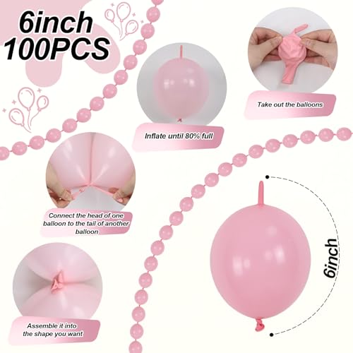 Image of Pastel Pink Linking Balloons, 60PCS 6 Inch Small Baby Pink Link Balloons for Making Balloon Wall Heart Arch, Quick Linked Balloon for Girls Wedding Birthday Baby Shower Valentine's Party Decorations