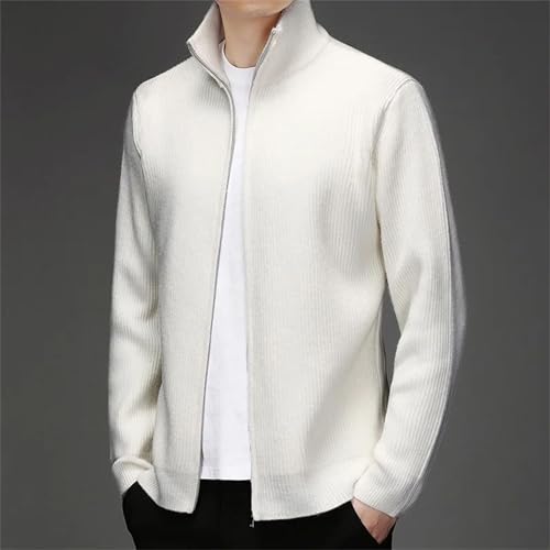 Men Spring Vintage Sweater Cardigan Solid Color High Collar Zipper Fly Knit Cardigan3
