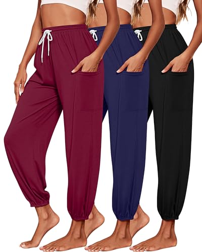 Riyiper 3 Pack Women's Drawstring Sweatpants, Loose Lightweight Yoga Pant Lounge Comfy Stretch Harem Jogger with Pockets 2025